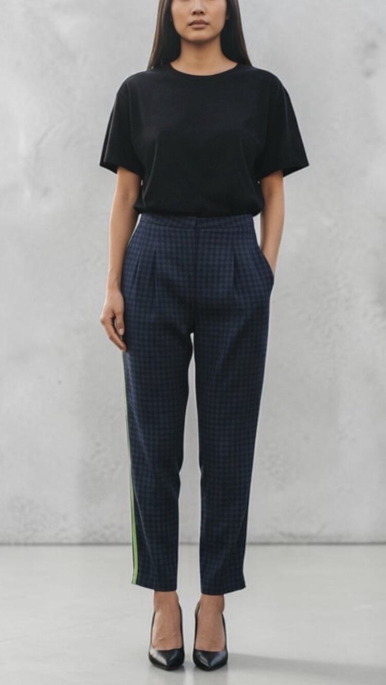 NWT JACOB COHEN JEANS Pleat Front Check Ankle Pants •27/ US 4• Neon Piping $650